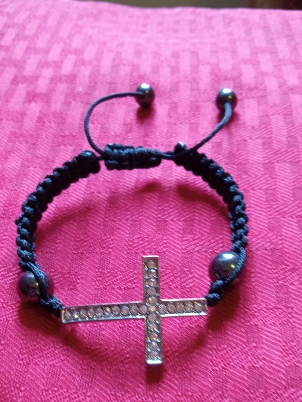 Beaded Macrame Bracelet with Crystal Cross Accent